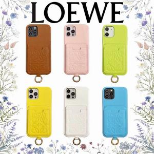 LOEWE iPhone 15 ケース レザー アイフォン スマホケースAnagramエンボス 立体 ロゴ ハイブランド エレガントおしゃれ カード収納 彼女 携帯カバー 人気LOEWE風 プレゼント 2WAY 収納ロエベ ケース