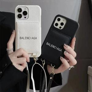 バレンシアガ iphone14pro maxケースブランド Balenciaga カードポケット付きiphone14/14plus/14proケース ストラップ付き便利 iphone13/13pro/13pro maxケース レディース大人気 iphone12/12pro/12pro maxケース